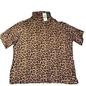 Michael Kors Plus Sz 3X Leopard Short Sleeve Knit Turtleneck Office Wear NWT